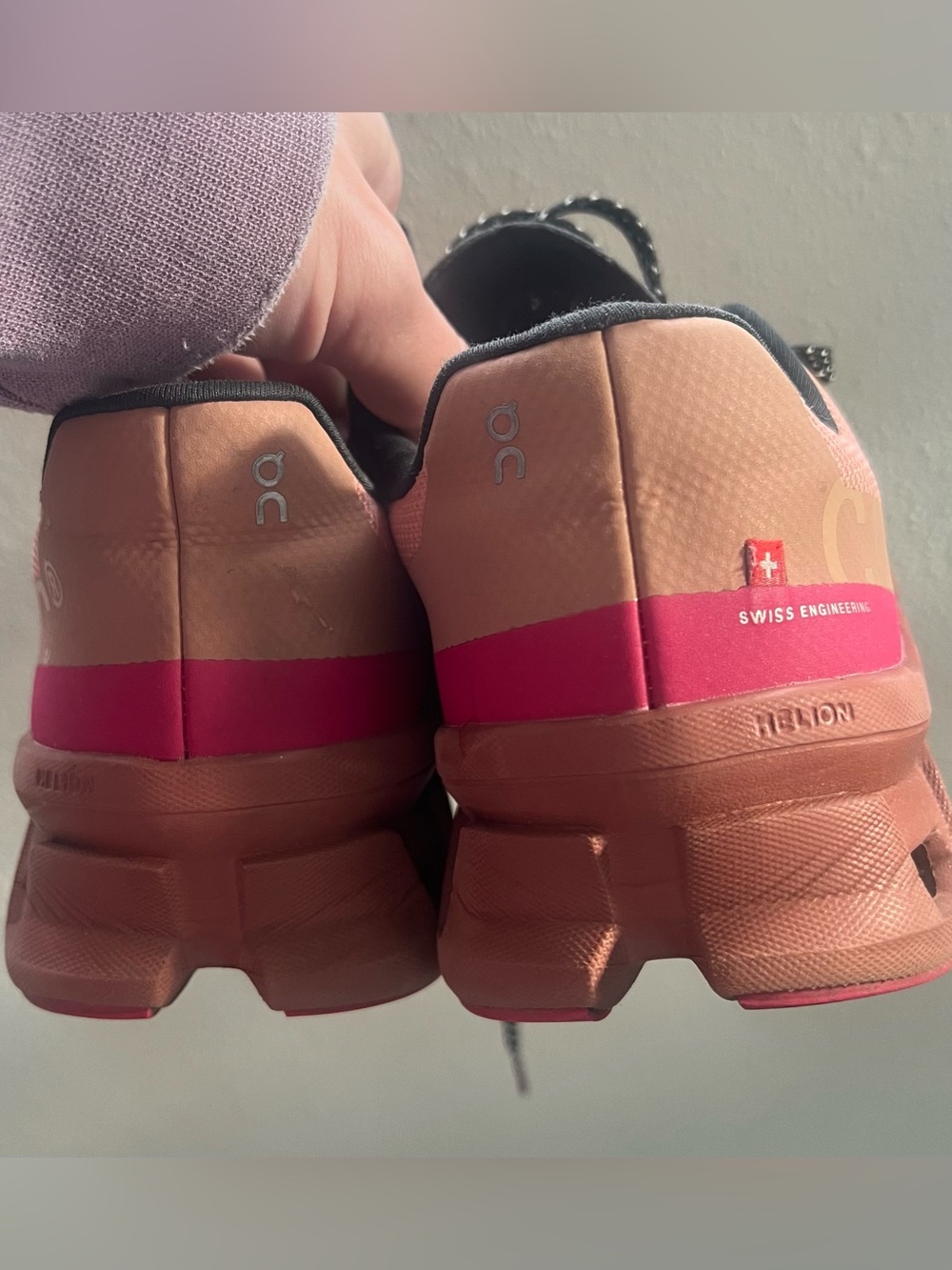 On Running Women's Cloudmonster in Peach and Hot Pink - Picture 5 of 6
